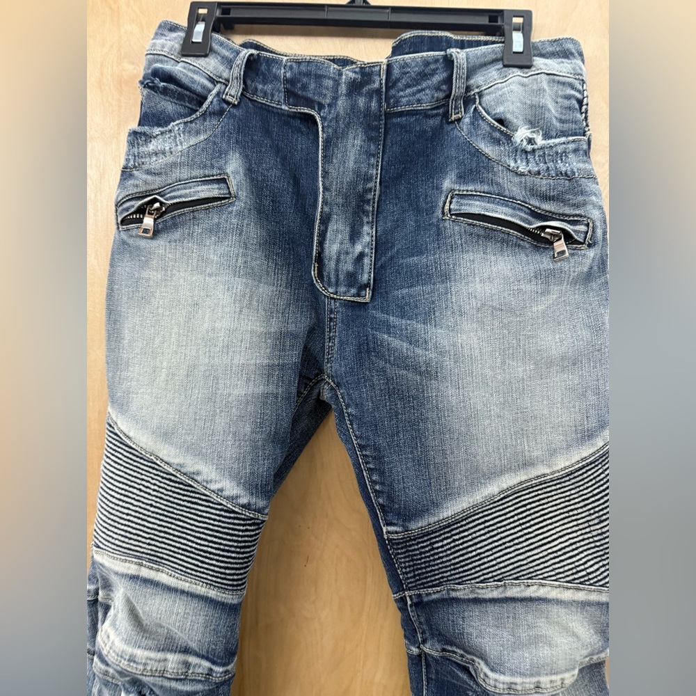 Balmain Slim Fit Biker Jeans in Blue Denim - Picture 13 of 16